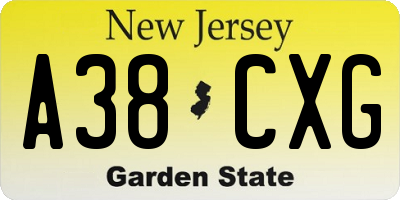 NJ license plate A38CXG