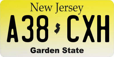 NJ license plate A38CXH