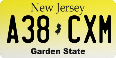 NJ license plate A38CXM
