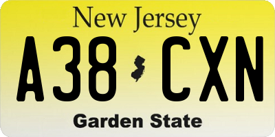 NJ license plate A38CXN