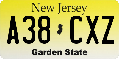 NJ license plate A38CXZ