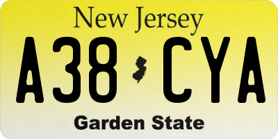 NJ license plate A38CYA