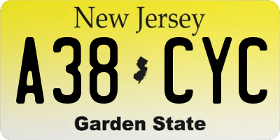NJ license plate A38CYC