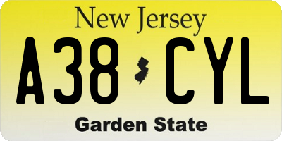 NJ license plate A38CYL