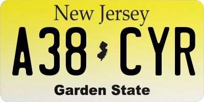 NJ license plate A38CYR