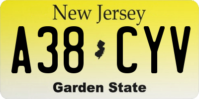 NJ license plate A38CYV
