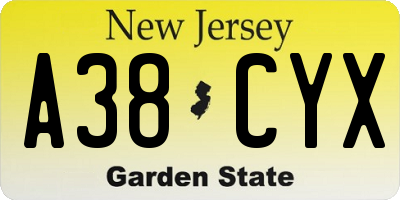 NJ license plate A38CYX