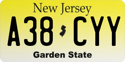 NJ license plate A38CYY