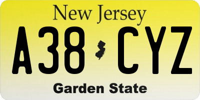 NJ license plate A38CYZ