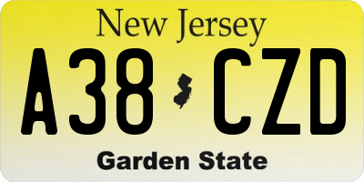 NJ license plate A38CZD