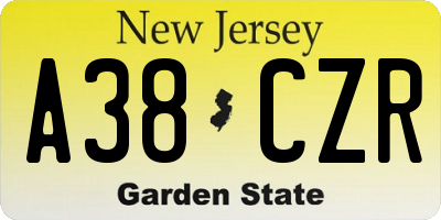 NJ license plate A38CZR