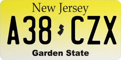 NJ license plate A38CZX