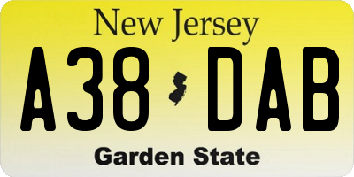 NJ license plate A38DAB