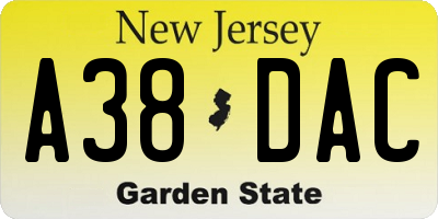 NJ license plate A38DAC