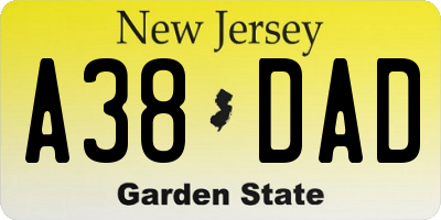 NJ license plate A38DAD