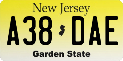 NJ license plate A38DAE