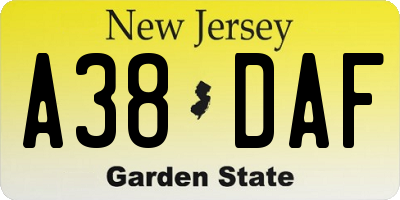 NJ license plate A38DAF