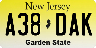 NJ license plate A38DAK
