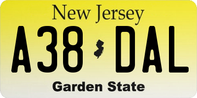 NJ license plate A38DAL