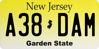 NJ license plate A38DAM