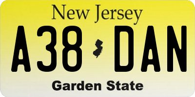 NJ license plate A38DAN