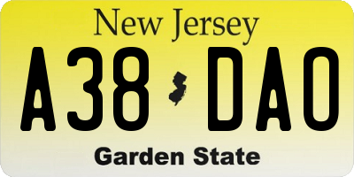 NJ license plate A38DAO