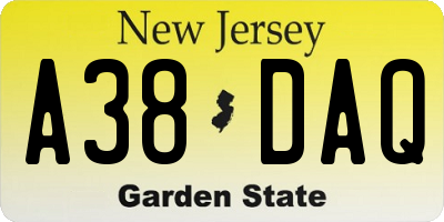 NJ license plate A38DAQ