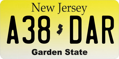 NJ license plate A38DAR