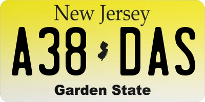 NJ license plate A38DAS