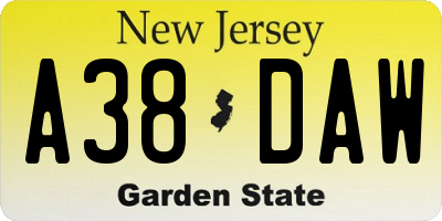NJ license plate A38DAW