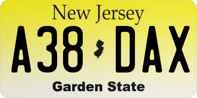 NJ license plate A38DAX