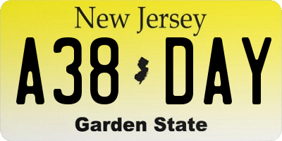 NJ license plate A38DAY