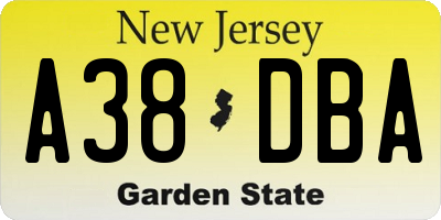 NJ license plate A38DBA