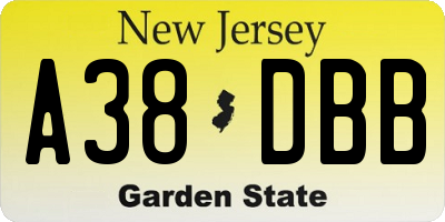 NJ license plate A38DBB