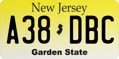 NJ license plate A38DBC