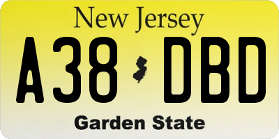 NJ license plate A38DBD