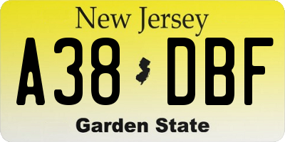 NJ license plate A38DBF