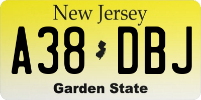 NJ license plate A38DBJ