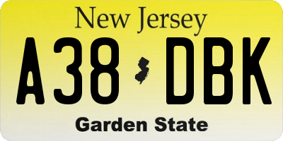 NJ license plate A38DBK