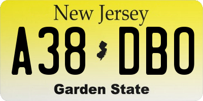 NJ license plate A38DBO