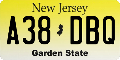 NJ license plate A38DBQ