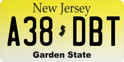 NJ license plate A38DBT