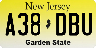 NJ license plate A38DBU