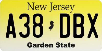 NJ license plate A38DBX