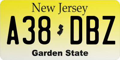 NJ license plate A38DBZ
