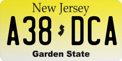 NJ license plate A38DCA
