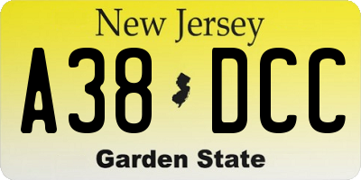 NJ license plate A38DCC