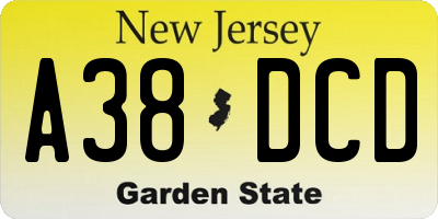 NJ license plate A38DCD