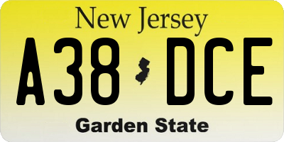 NJ license plate A38DCE