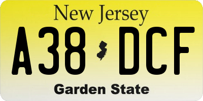 NJ license plate A38DCF